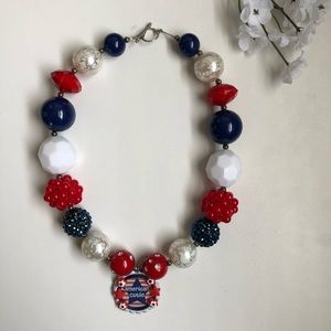Custom girls red white and blue chunk necklace.